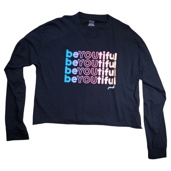 VS PINK BE-YOU-TIFUL GIRLFRIEND CROPPED CUT OFF TEE - Picture 6 of 8